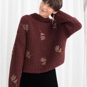 & Other Stories XS Beaded Floral Knit Sweater